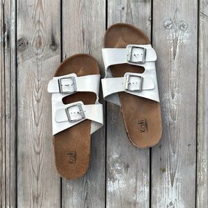 White Birkenstock Style Slip On Summer Sandals